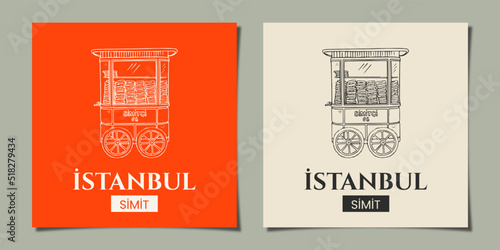 Istanbul Simit Carriage Linear Illustration Design