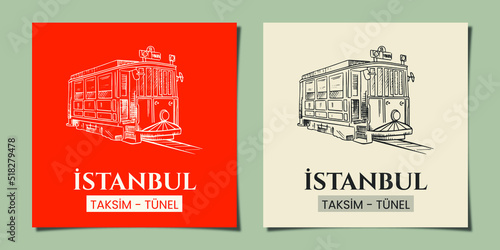 Istanbul Taksim - Tunnel Tram Linear Illustration Design