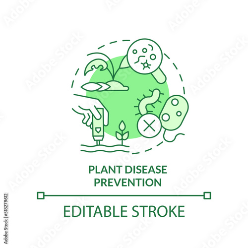 Plant disease prevention green concept icon. Microorganism. Increased crop yield abstract idea thin line illustration. Isolated outline drawing. Editable stroke. Arial, Myriad Pro-Bold fonts used