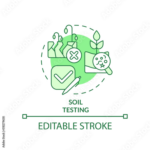 Soil testing green concept icon. Soil fertility and condition. Increased crop yield abstract idea thin line illustration. Isolated outline drawing. Editable stroke. Arial, Myriad Pro-Bold fonts used