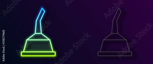 Glowing neon line Canister for motor machine oil icon isolated on black background. Oil gallon. Oil change service and repair. Vector