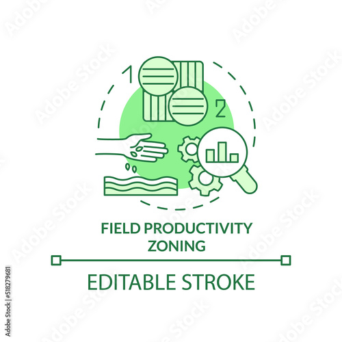 Field productivity zoning green concept icon. Increased crop yield abstract idea thin line illustration. Isolated outline drawing. Editable stroke. Arial, Myriad Pro-Bold fonts used