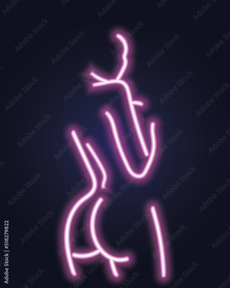 Abstract neon woman body linear art over dark background. Vector illustration Abstract neon woman body linear art over dark background. Vector illustration