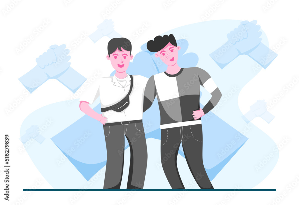 Millennial Boys Friendship Conceptual Flat Illustration Design