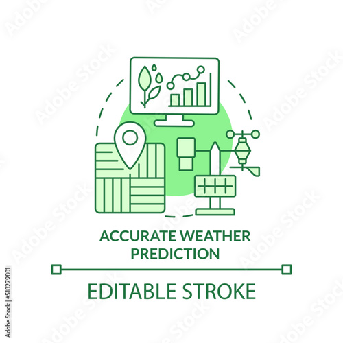 Accurate weather prediction green concept icon. Innovation. Increased crop yield abstract idea thin line illustration. Isolated outline drawing. Editable stroke. Arial, Myriad Pro-Bold fonts used