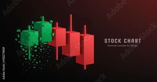 Green bar chart of stock market or cryptocurrency market is falling apart and red bar is declining To convey that the crypto and stock market are falling,vector 3d for business and financial concept