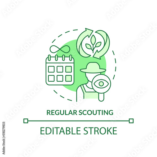 Regular scouting green concept icon. Monitor plant development. Increased crop yield abstract idea thin line illustration. Isolated outline drawing. Editable stroke. Arial, Myriad Pro-Bold fonts used