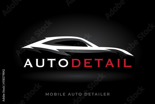 Sports vehicle auto detailer logo. Luxury motor car detailing emblem. Auto garage silhouette icon. Automotive dealership showroom symbol. Vector illustration. photo