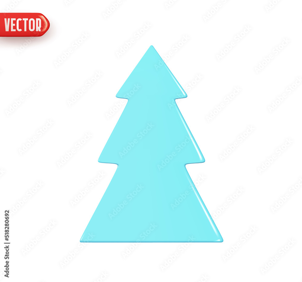 Christmas tree. Abstract minimal decorative festive conical shape tree. New Year's holiday decor. Realistic 3d design element In cartoon style. Icon isolated on white background. Vector illustration