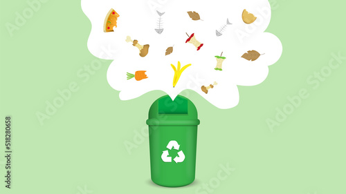Compost cycle concept, compost bin  with organic waste illustration for waste composting,  waste recycling process concept for compost organic waste vector illustration. 