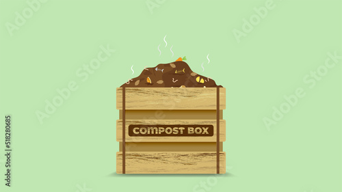 Compost cycle concept, compost bin  with organic waste illustration for waste composting,  waste recycling process concept for compost organic waste vector illustration. 