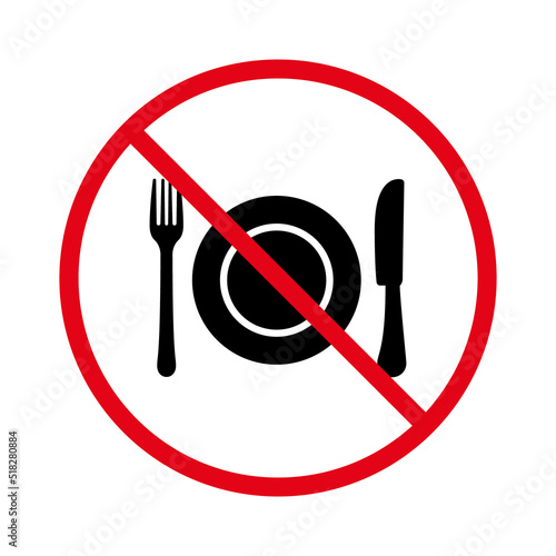 Forbid Dining Knife Plate Fork Silverware Pictogram. Ban Restaurant Cutlery Dinner Black Silhouette Icon. No Allow Dishware Sign. Prohibit Fork Knife Plate Stop Symbol. Isolated Vector Illustration