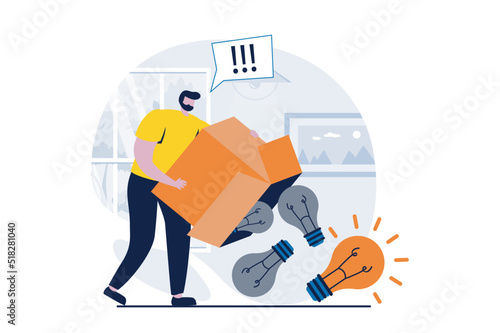 Finding solution concept with people scene in flat cartoon design. Man generates new ideas and finds best among them to solve problem and business improve. Vector illustration visual story for web