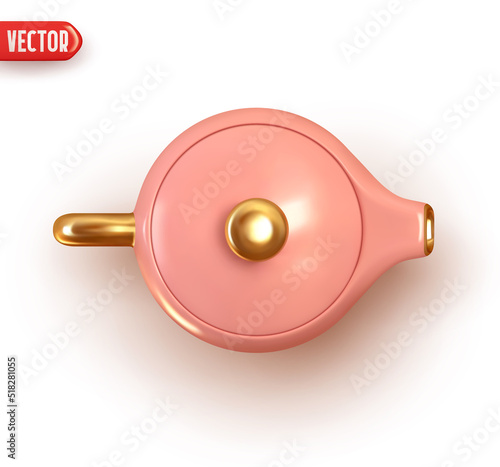 Ceramic old teapot top view. coffee pot. Realistic 3d design element. Kettle Icon isolated on white background. Vector illustration