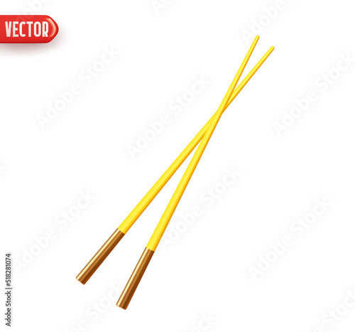 Bamboo chopsticks. Realistic 3d design element. Icon isolated on white background. Vector illustration