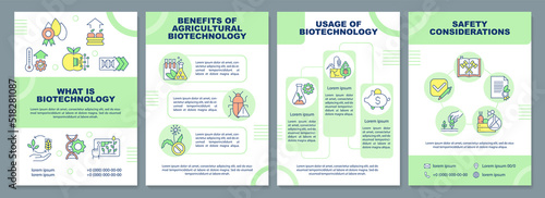 Agricultural biotechnology basics brochure template. Leaflet design with linear icons. Editable 4 vector layouts for presentation, annual reports. Arial-Black, Myriad Pro-Regular fonts used