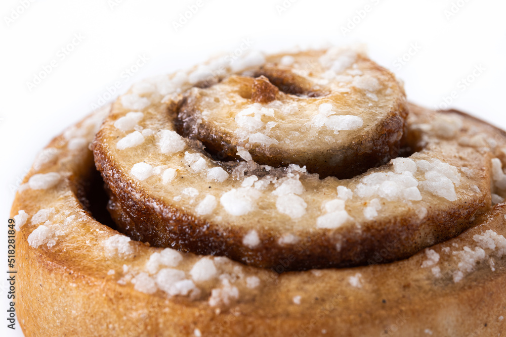 Cinnamon rolls buns. Kanelbulle Swedish dessert isolated on white background. Close up