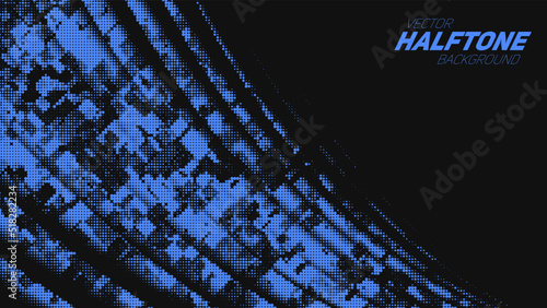 Abstract vector torn blue halftone corner wave. Scrathed dotted texture element.