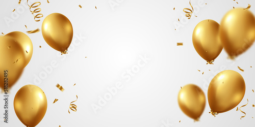 Fototapete Celebrate with golden balloons and ornate confetti for festive party decorations vector illustration