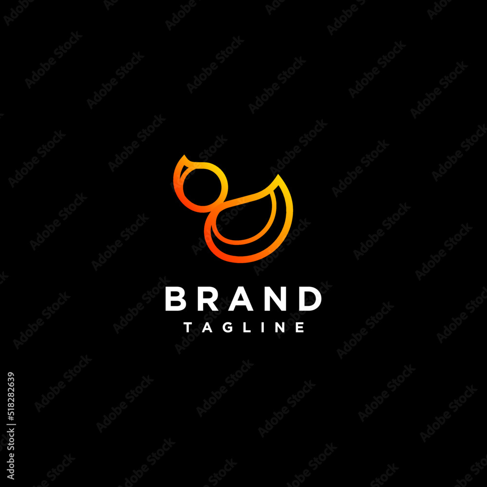 Duck Logo Design in Simple Outline Lines. Modern orange duck logo design on black background. Duck Logo Design in Simple Outline Lines. Modern orange duck logo design on black background.