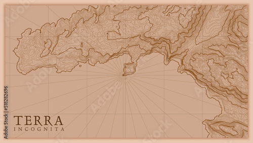 Ancient abstract earth relief old map. Generated conceptual vector elevation map of fantasy landscape.
