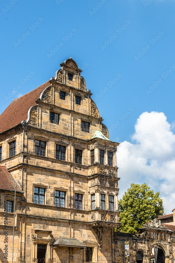 facade and details of houses in the streets of Bamberg, Bavaria