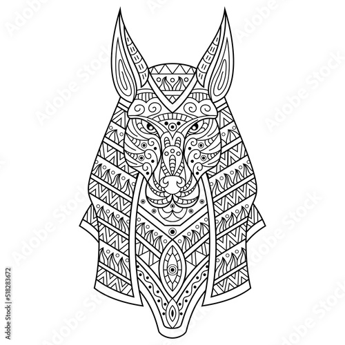 Hand drawn of anubis in zentangle style