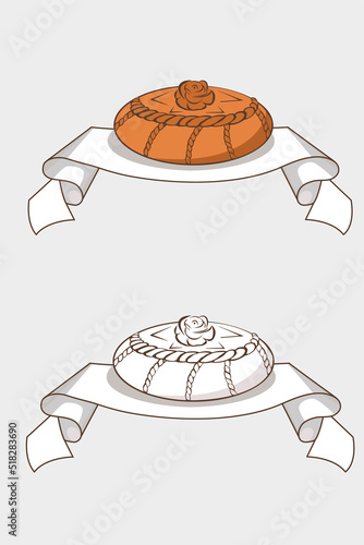 set of logos for a bakery loaf on a towel in color and contour version