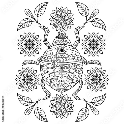 Hand drawn of ladybug in zentangle style