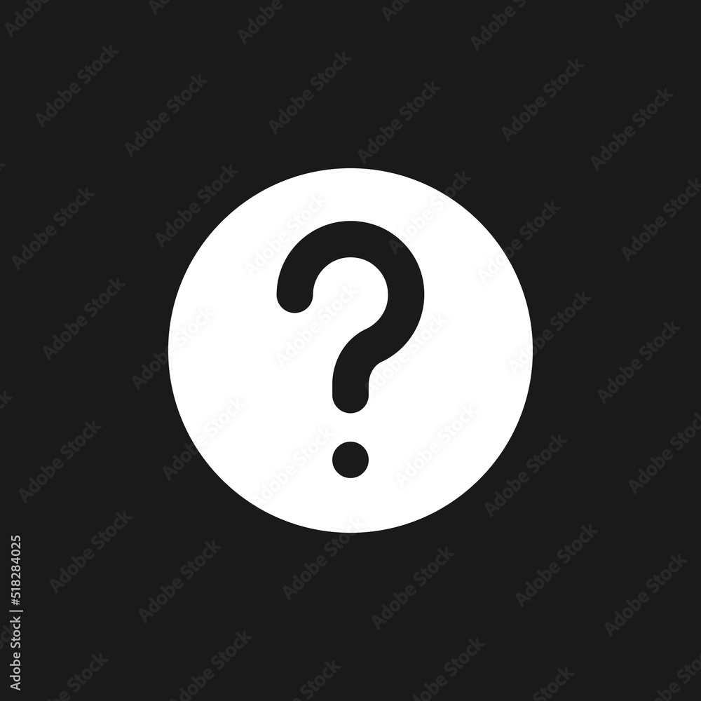 Question mark dark mode glyph ui icon. Identify device. Fix problem. User interface design. White silhouette symbol on black space. Solid pictogram for web, mobile. Vector isolated illustration Question mark dark mode glyph ui icon. Identify device. Fix problem. User interface design. White silhouette symbol on black space. Solid pictogram for web, mobile. Vector isolated illustration