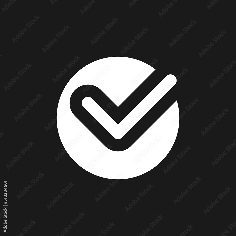 Accept button dark mode glyph ui icon. Approve changes. Toolbar control. User interface design. White silhouette symbol on black space. Solid pictogram for web, mobile. Vector isolated illustration Accept button dark mode glyph ui icon. Approve changes. Toolbar control. User interface design. White silhouette symbol on black space. Solid pictogram for web, mobile. Vector isolated illustration