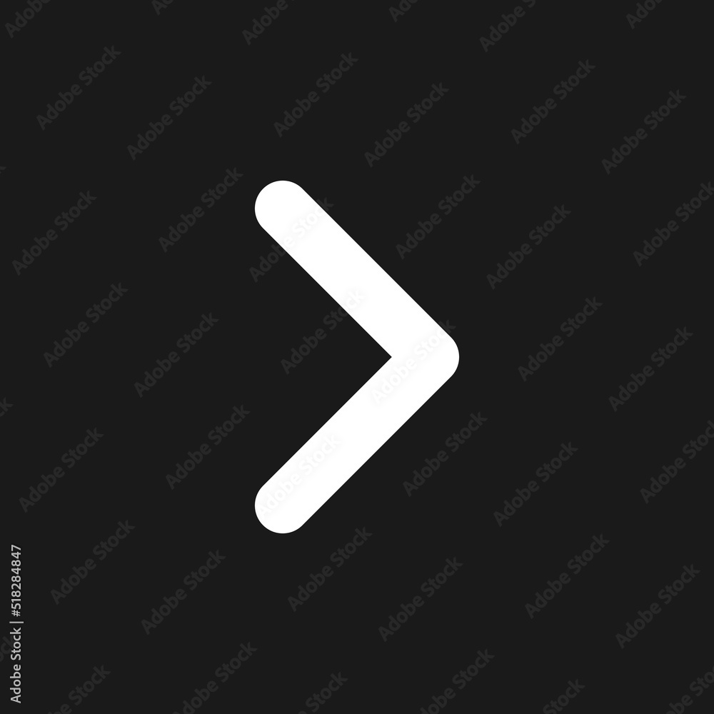 Right arrow dark mode glyph ui icon. Navigation direction. Angle bracket. User interface design. White silhouette symbol on black space. Solid pictogram for web, mobile. Vector isolated illustration Right arrow dark mode glyph ui icon. Navigation direction. Angle bracket. User interface design. White silhouette symbol on black space. Solid pictogram for web, mobile. Vector isolated illustration