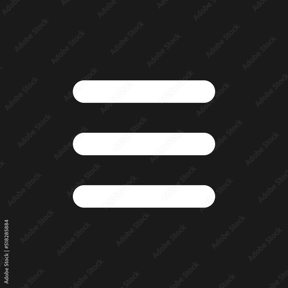 Hamburger like menu dark mode glyph ui icon. Three lines. More options. User interface design. White silhouette symbol on black space. Solid pictogram for web, mobile. Vector isolated illustration Hamburger like menu dark mode glyph ui icon. Three lines. More options. User interface design. White silhouette symbol on black space. Solid pictogram for web, mobile. Vector isolated illustration