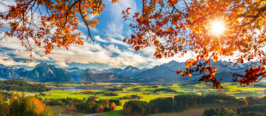 Deken met foto Panorama Weids panorama van het Allgäu landschap  © Wolfilser