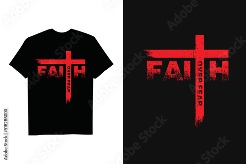 Faith Over Fear Shirt Cool Christian Cross American USA Flag T-Shirt