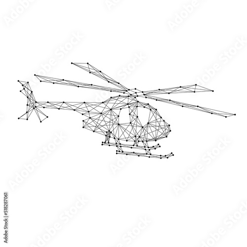 Fotografia Helicopter flying, from abstract futuristic polygonal black lines and dots