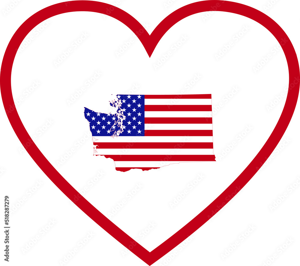 Map of US federal state of Washington with the flag of the United States of America Map of US federal state of Washington with the flag of the United States of America