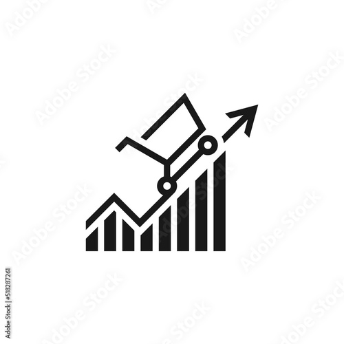Sales growth with trolley icon isolated on white background