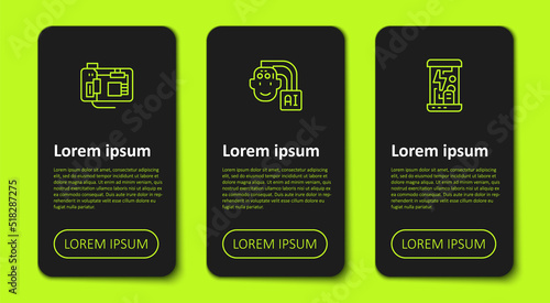 Set line Motherboard, Humanoid robot and Cryogenic capsules. Business infographic template. Vector