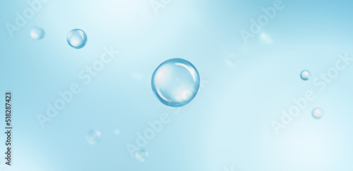 Essence water bubble on blue background, cosmetic science glass liquid drop 3d illustration
