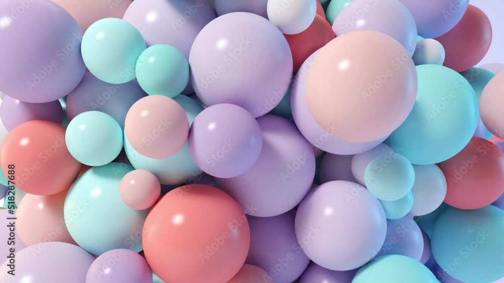 3D animation of colored spheres that collide in the middle of the screen and finally fall down. 3D animation of colored spheres that collide in the middle of the screen and finally fall down.