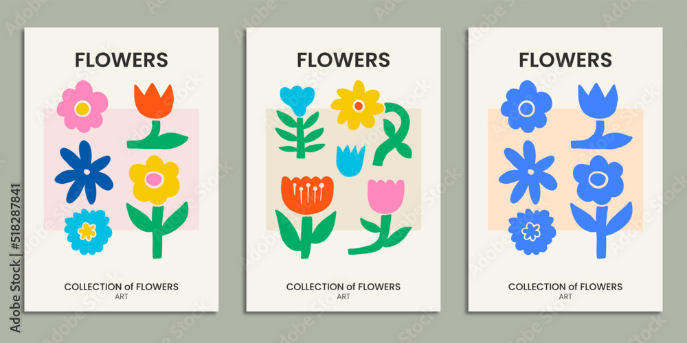 Collection of Abstract Flowers Modern Poster Design