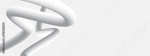 White 3D rounded object on the light background, clean and abstract twisted pipe, modern vector illustration, curved design element levitating, random three dimensional tube render