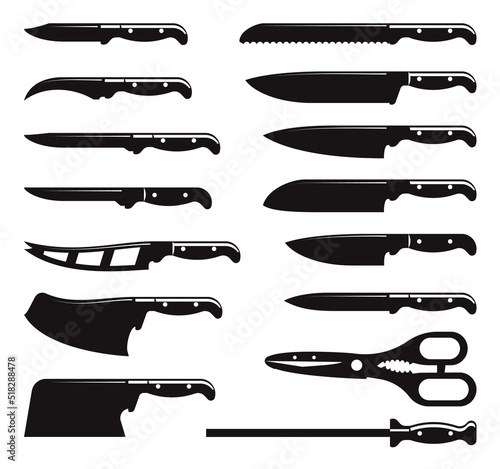 kitchen knife collection isolated Vectors Silhouettes