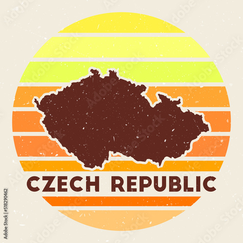 Czech Republic logo. Sign with the map of country and colored stripes, vector illustration. Can be used as insignia, logotype, label, sticker or badge of the Czech Republic.