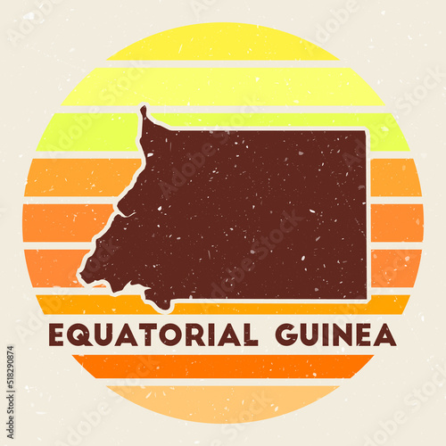Equatorial Guinea logo. Sign with the map of the country and colored stripes, vector illustration. Can be used as insignia, logotype, label, sticker or badge of Equatorial Guinea.