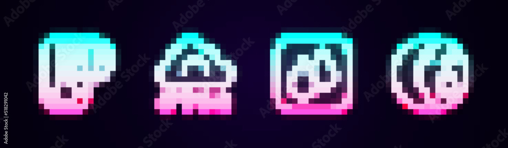Set line Thermometer, Cloud and lightning, Water drop and Moon phases. Glowing neon icon. Vector Set line Thermometer, Cloud and lightning, Water drop and Moon phases. Glowing neon icon. Vector