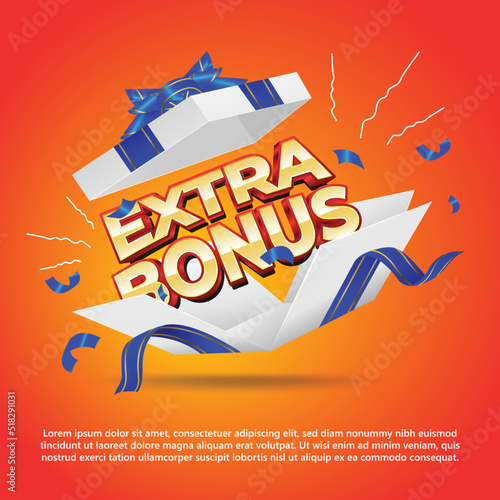 Extra bonus and surprise box with blue ribbon. social media Instagram post template