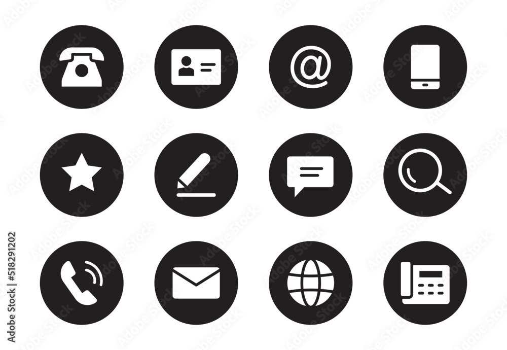 Phone, email contact icon. Mail, telephone adress, message symbol for website button. Black solid pictogram design style icon set. Vector illustration. Phone, email contact icon. Mail, telephone adress, message symbol for website button. Black solid pictogram design style icon set. Vector illustration.