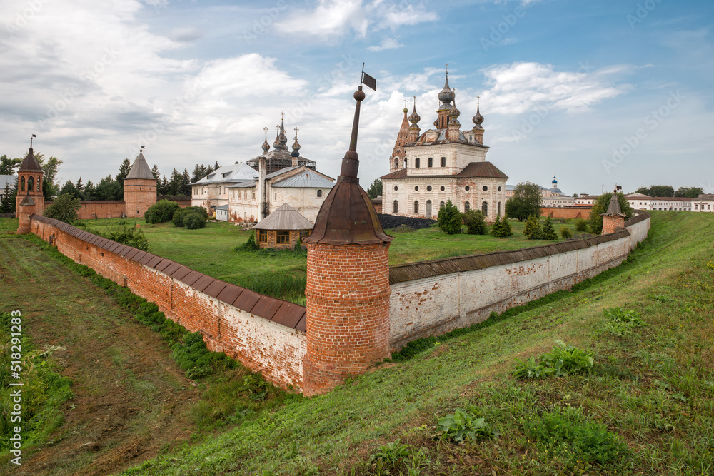 View of the Yuryev Kremlin (Archangel Michael Yurievsky Monastery), the city of Yuryev-Polsky, one of the oldest cities in the Moscow region. Vladimir region, Russia